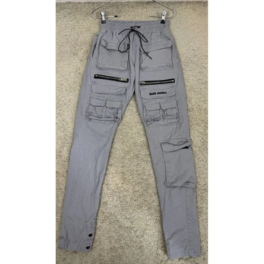 Hood Couture Mens Pull On Gray Cargo Pants Size XS Grunge Streetwear Hip Hop Y2K - Picture 8 of 13